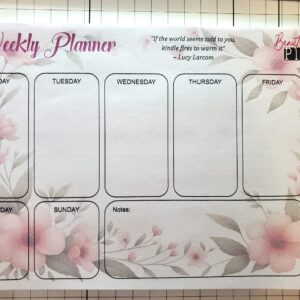 pink floral themed Weekly calendar with illustrated European woman
