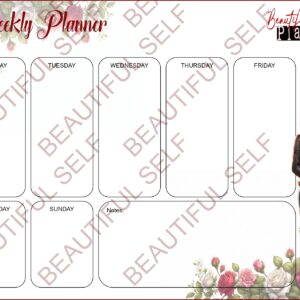Rose theme Weekly Calendar with illustrated Asian woman