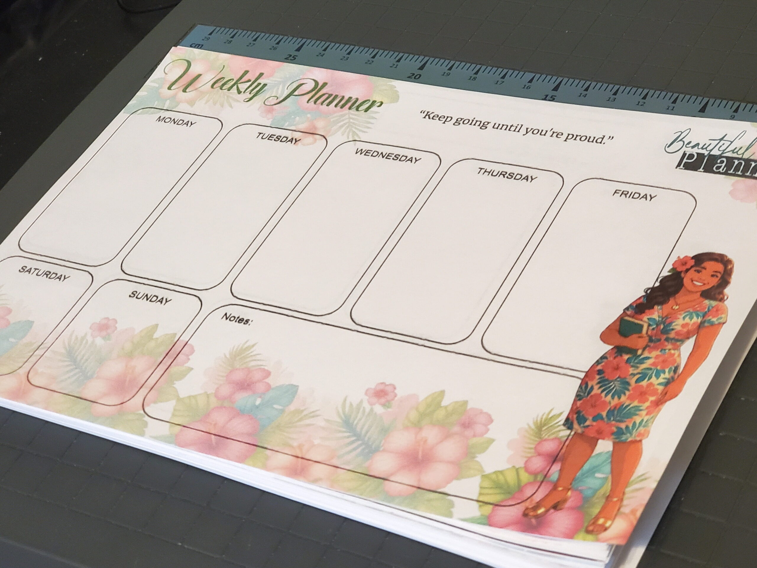 Weekly Calendar with Pacific Islander woman and flower design