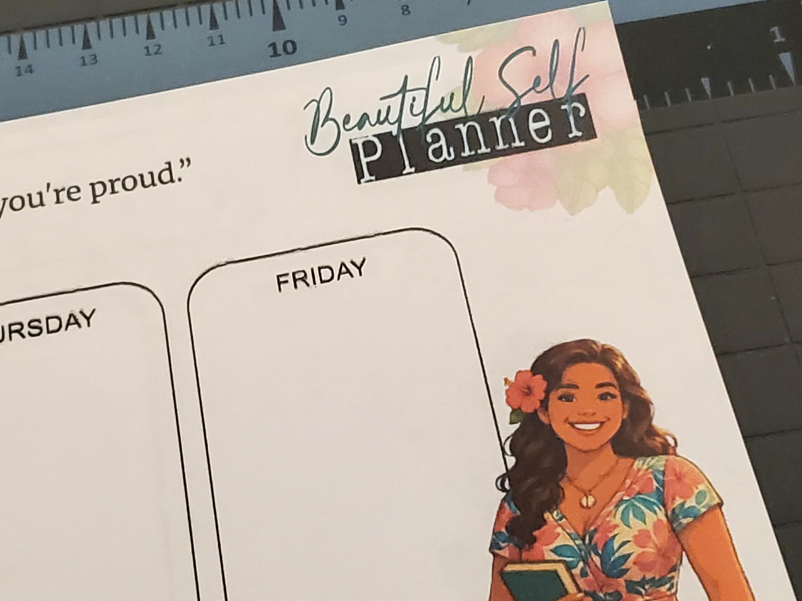Weekly Calendar with Pacific Islander woman and flower design