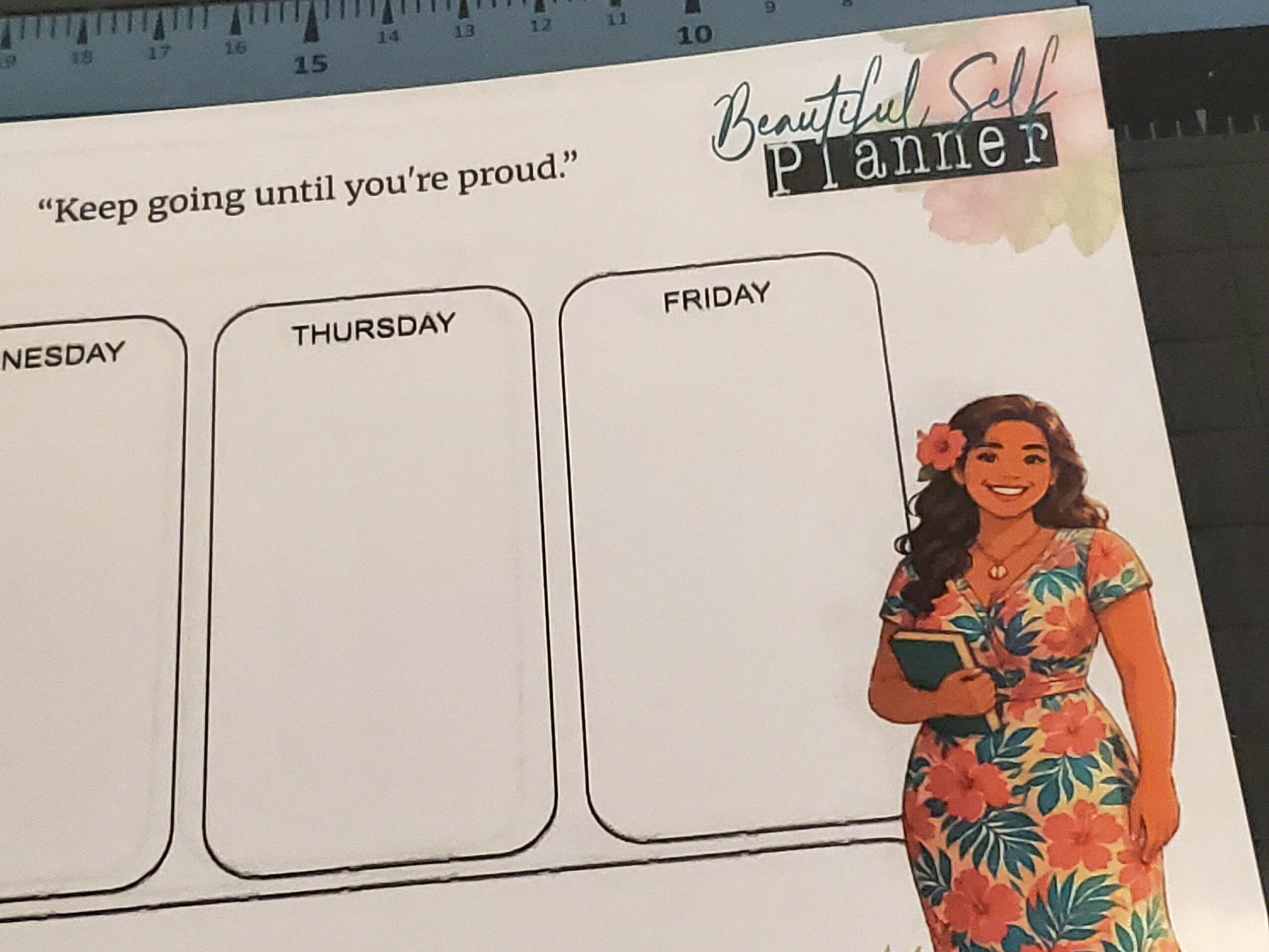 Weekly Calendar with Pacific Islander woman and flower design