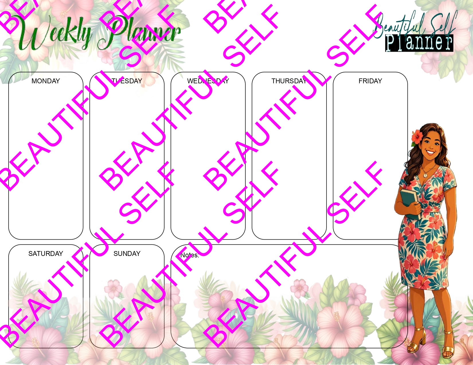 view of downlable weekly planner 11 x 8.5 inches