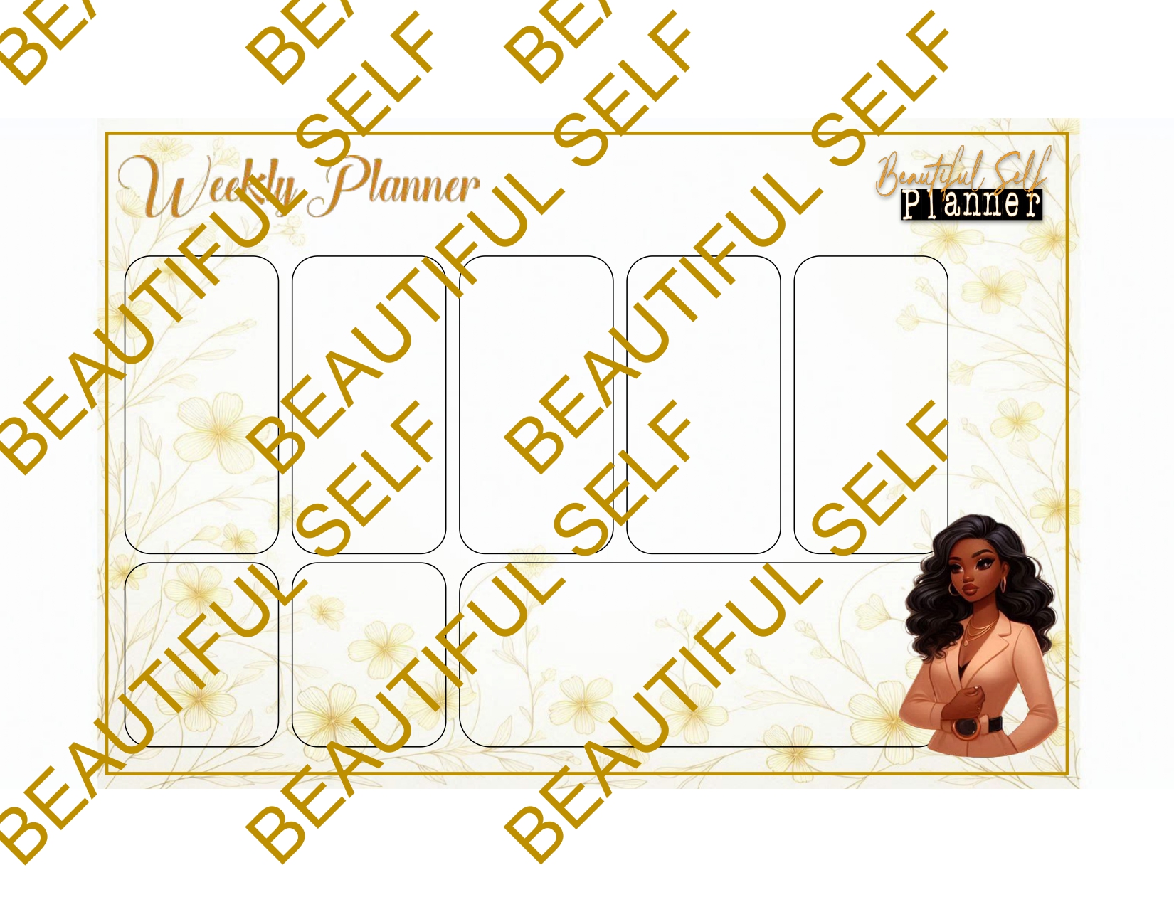 Weekly planner with black woman and yellow flower theme