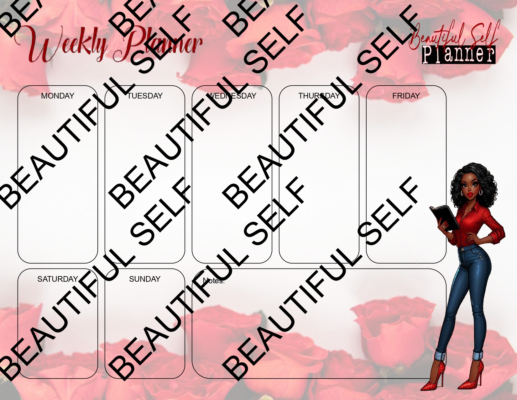Rose theme weekly calendar, letter size